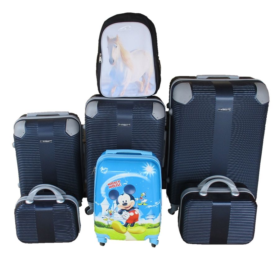 SMTE - Navy ABS Luggage SetSpinner Wheels,Mickey Mouse Kids Case & Horse Backpack
