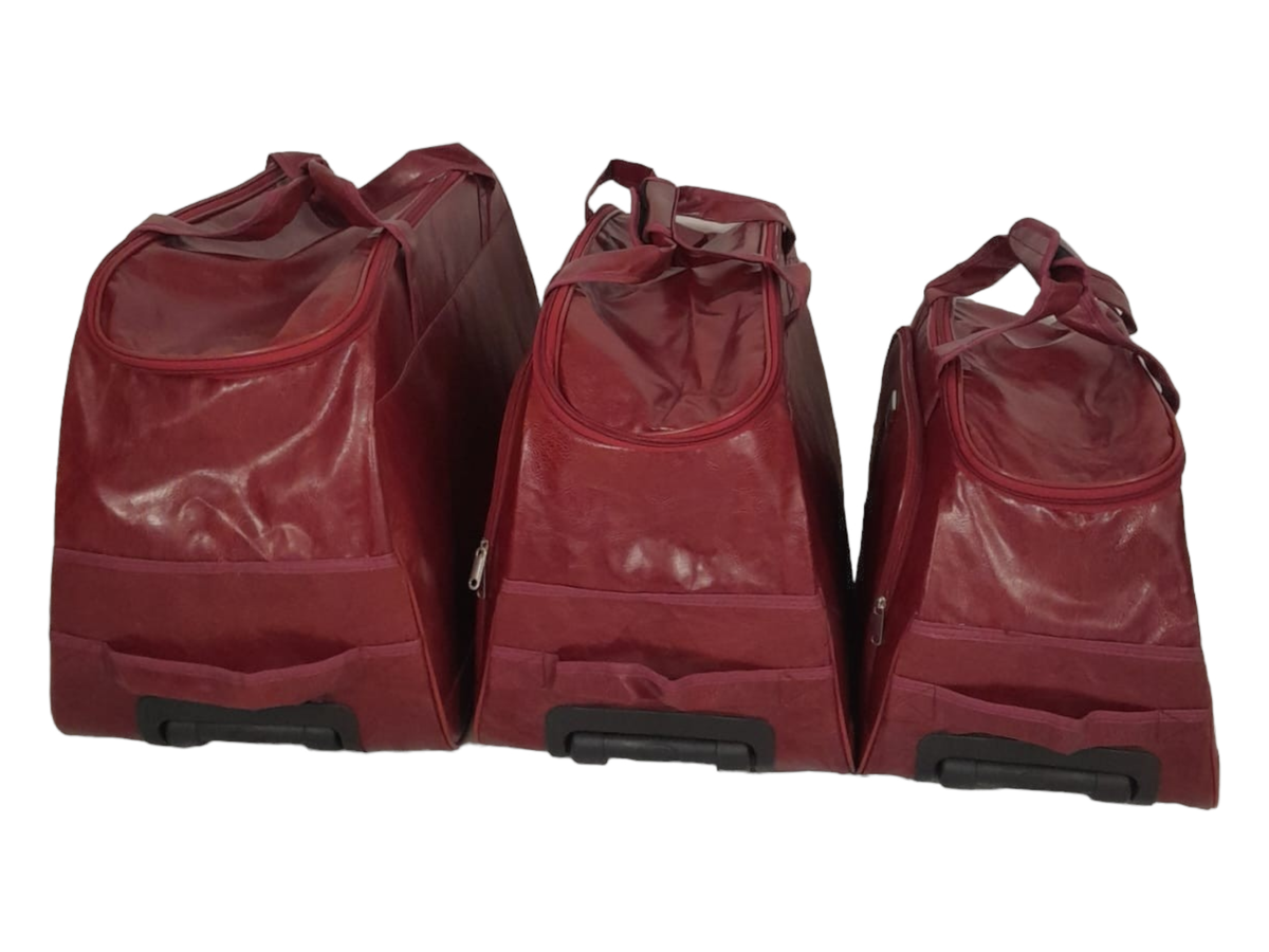 SMTE -  3 Piece Leather Hand luggage bags- Brown - Red