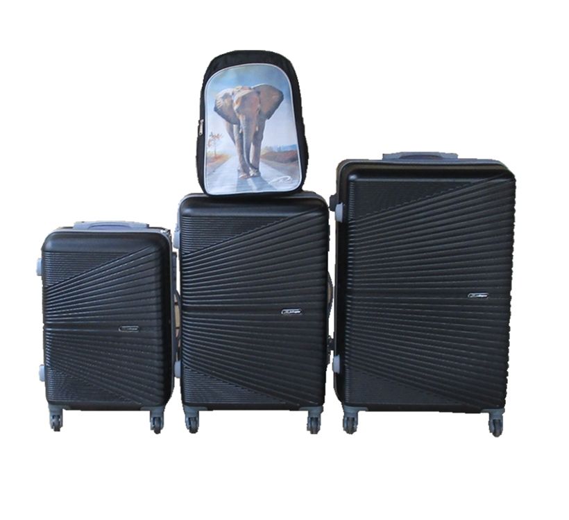 SMTE - Black 3Piece ABS Trolley Luggage Set with Elephant Backpack