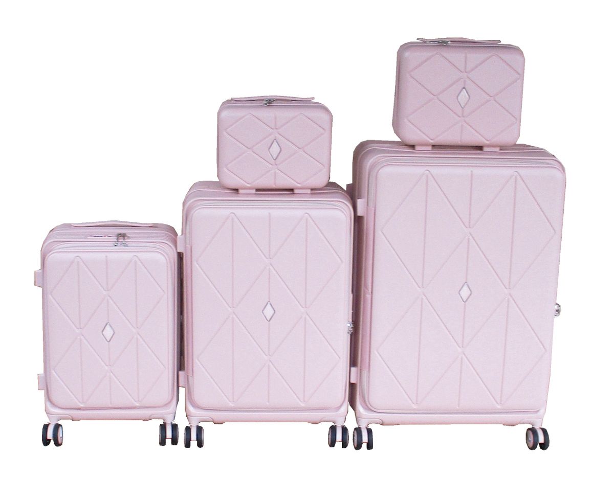 SMTE - 5Piece Pink PC Spinner Luggage SetTSA Lock, Vanity Cases Included