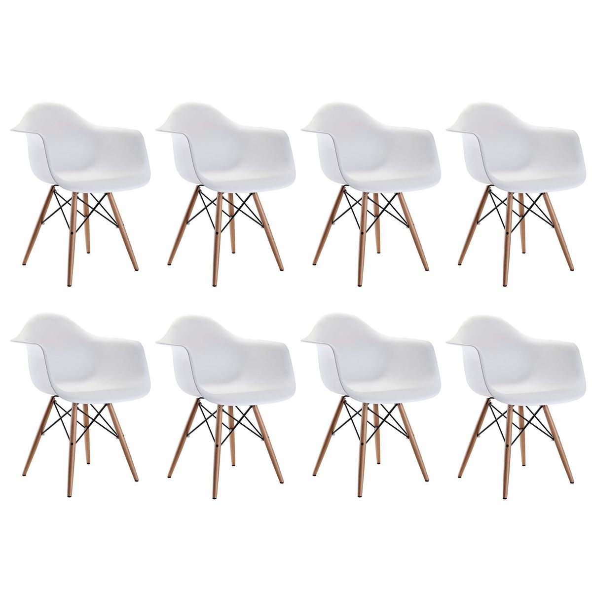 SMTE - Modern Design Non-Slip Eames Dining Arm Chairs Set - 8-Piece - White