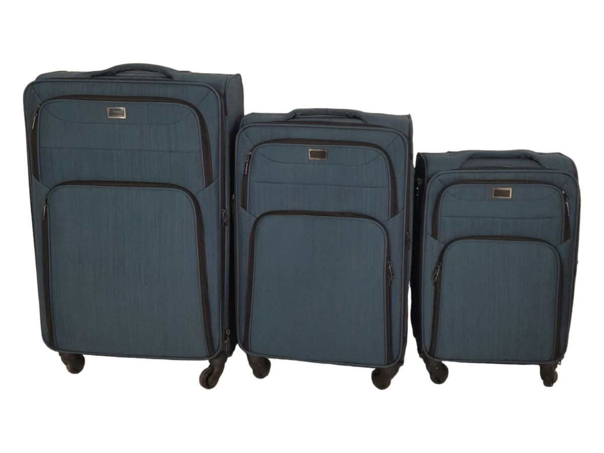 SMTE - Trolley 3 Piece Travel Luggage Spinner -Fabric - Blue