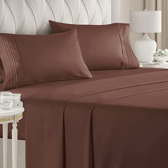 SMTE - 4 Piece Fitted Flat Sheet. - Chocolate Brown