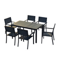SMTE - Outdoor Dinning Rectangular Plastic Wood Table with 6 Armchairs XYC36