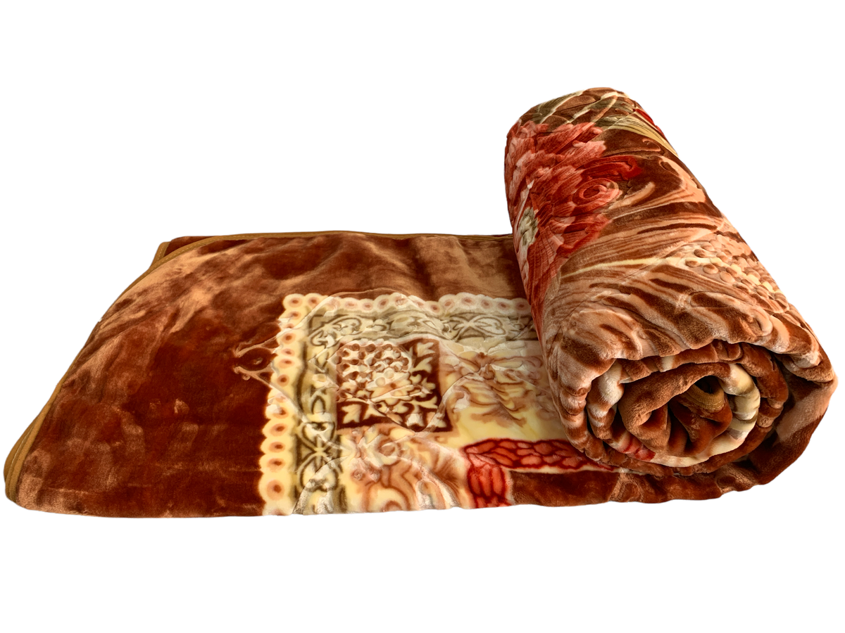 SMTE - Azaz High Quality Reversible Blanket Brown with Red Rose Theme 3kg