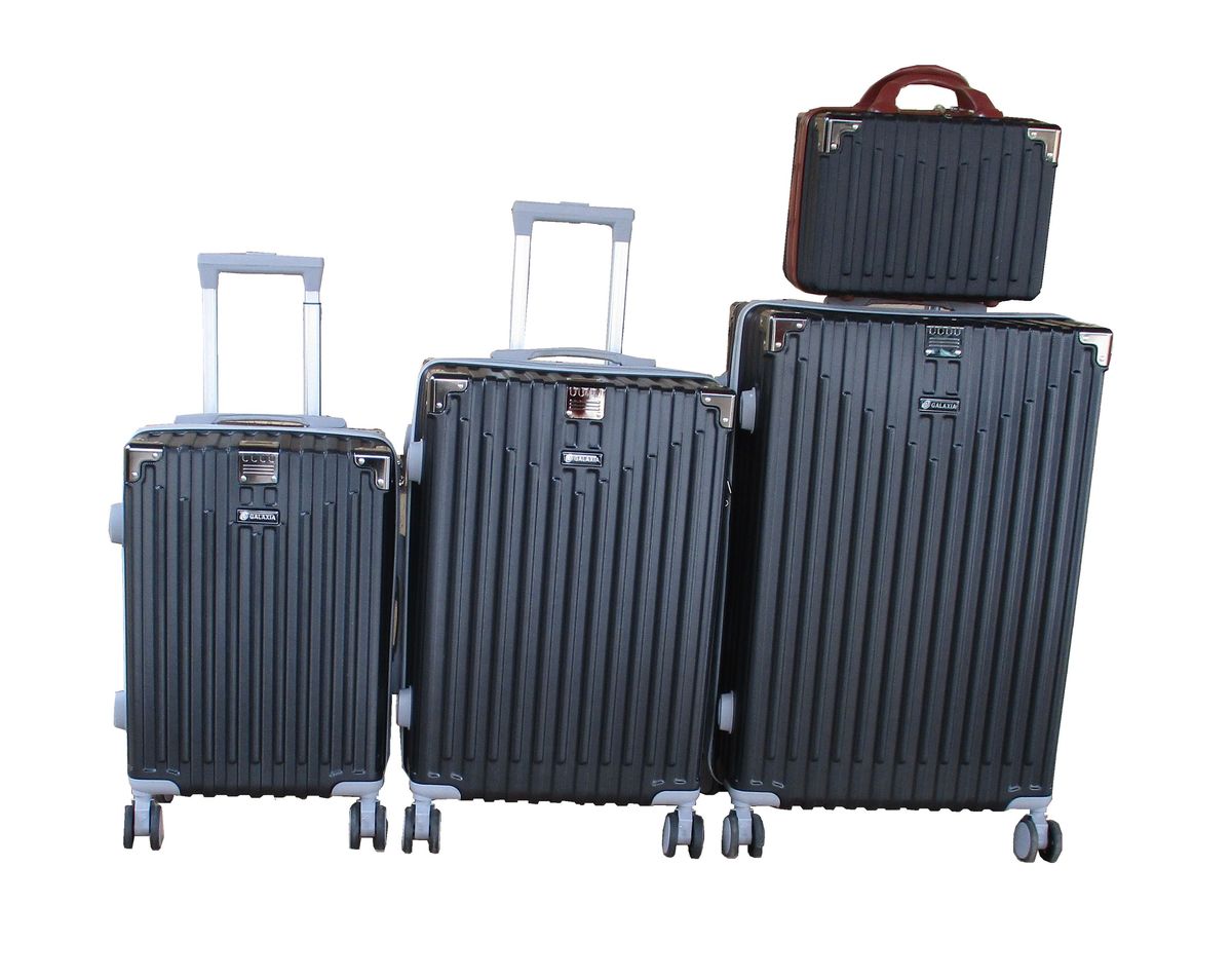 SMTE - Galaxia 4Piece Black ABS HardShell Luggage Set with Spinner Wheels & Locks