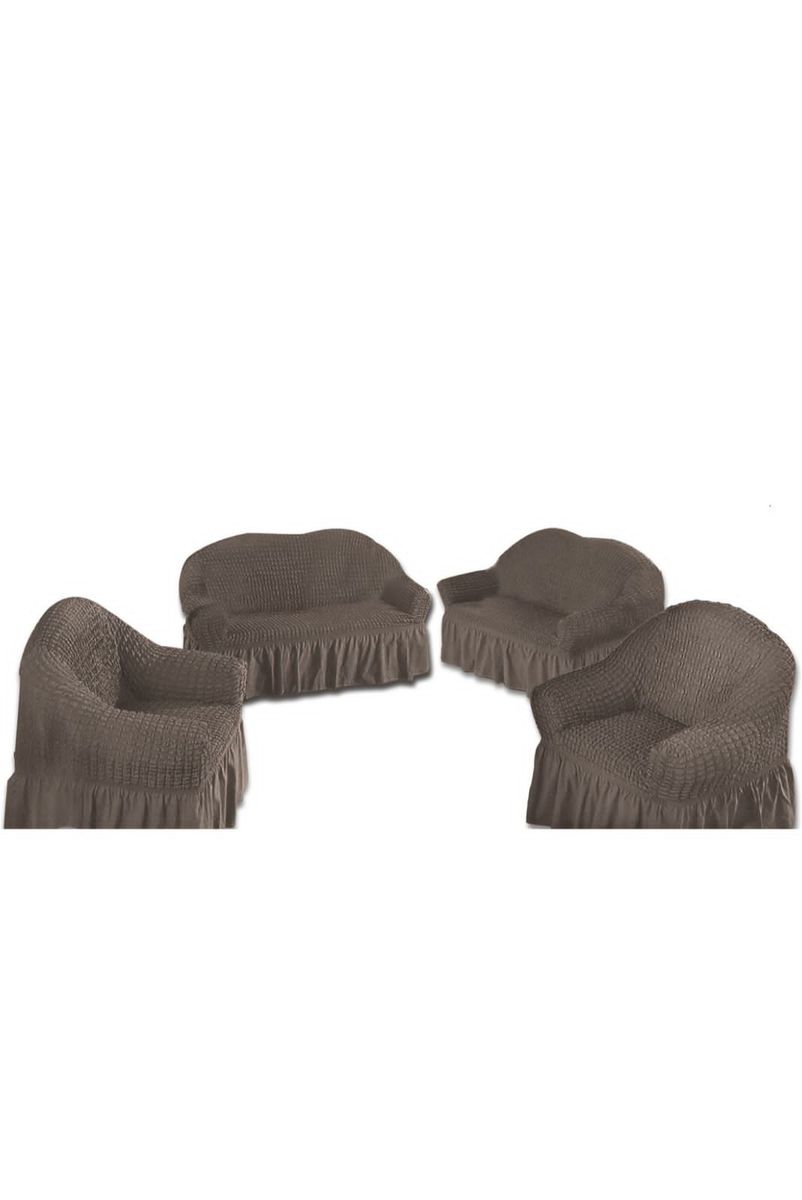 SMTE - Dream World Ruffled 4 Piece Sofa & Couch Slipcover Set(2+2+1+1) - Silver