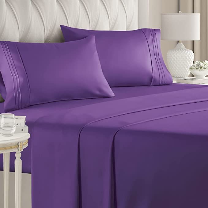SMTE - 4 Piece Fitted Flat Sheet. - Purple