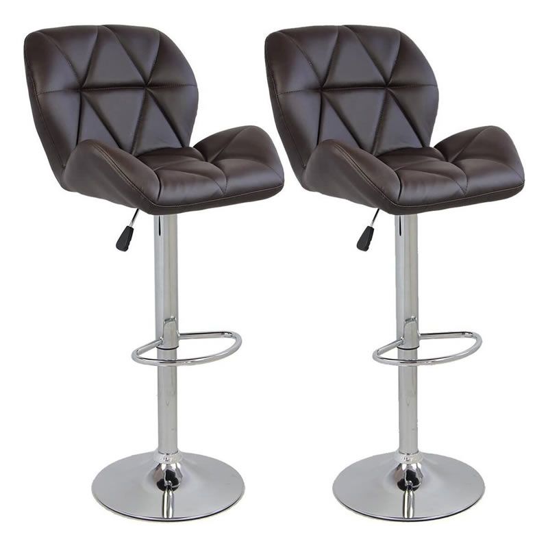 SMTE - 2 Pcs Modern and Stylish Diamond Padded Kitchen and Bar Stool - Brown