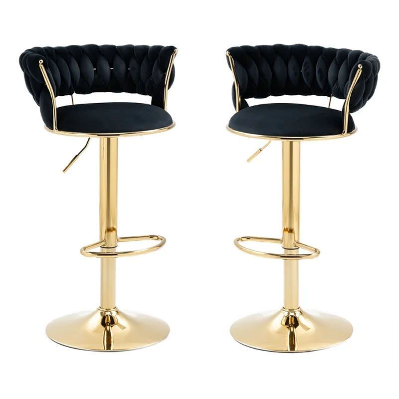 SMTE - Velvet Swivel Luxury  Bar Stools - Set Of 2 - Black