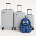 SMTE - Kids' Ladybug BackpackCartoon Face & Mesh Pocket + 3 Piece Luggage SetBlue