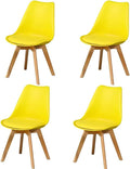 SMTE - Dining Chairs with Cushion Seat, Wooden Legs (White) - Set of 4 - Yellow