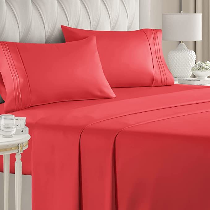 SMTE - 4 Piece Fitted Flat Sheet. - Red