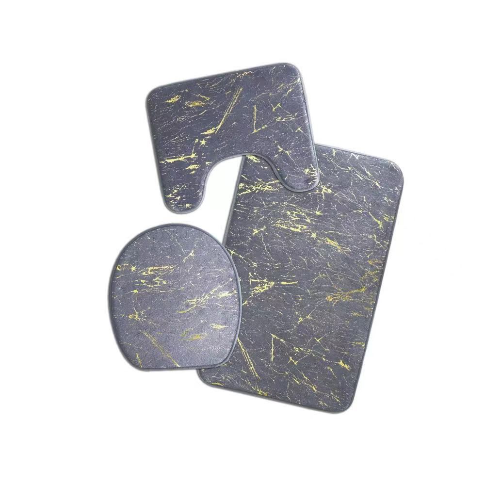 SMTE - Stunning 3 Piece Anti-Slip Soft Foam Bathroom Set - Marble Grey