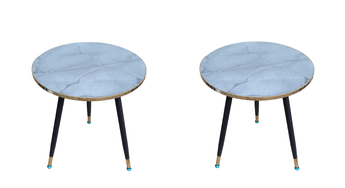 SMTE - Laminated Wooden Marble Look Perla 2 Piece Table Set - Grey