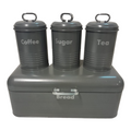 SMTE - Quality Breadbin Steel Design with 3 Piece Matching Canister Set - Grey