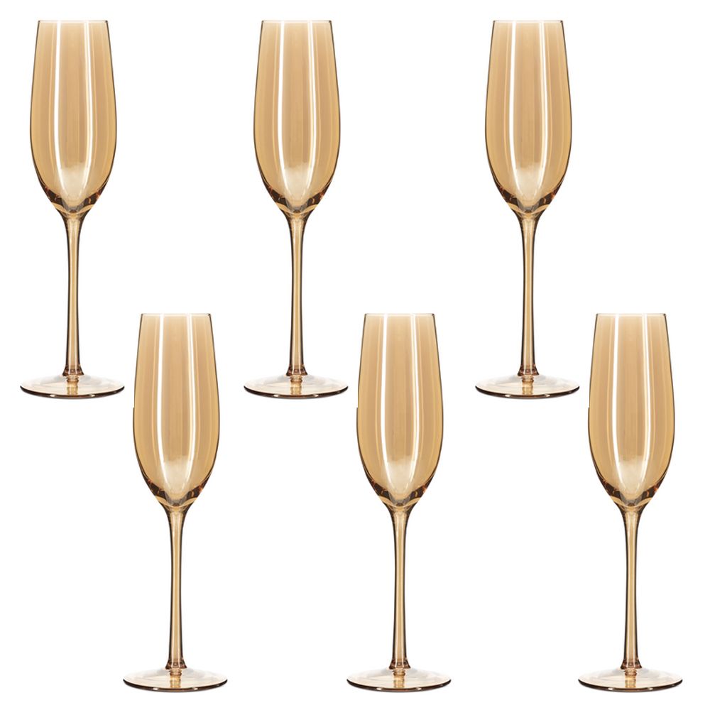 SMTE - Premium Classic Champagne Flutes Crystal Clear Sparkling Glass - Set of 6 - Rose Gold