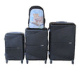 SMTE - Black 3Piece ABS Trolley Luggage Set with Leopard Backpack