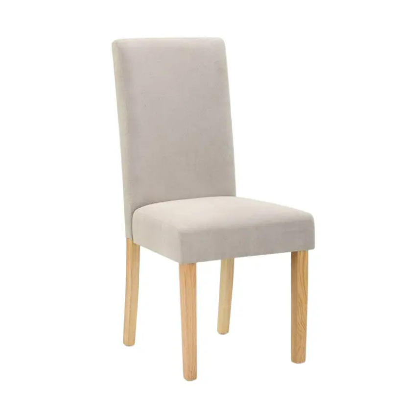 SMTE - Polyester Dining Chair High Back with Solid Wood Oak effect Legs - Beige
