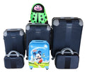 SMTE - Family ABS Navy Luggage 5Piece Set with Kids Mickey case and Green Ladybug Bag