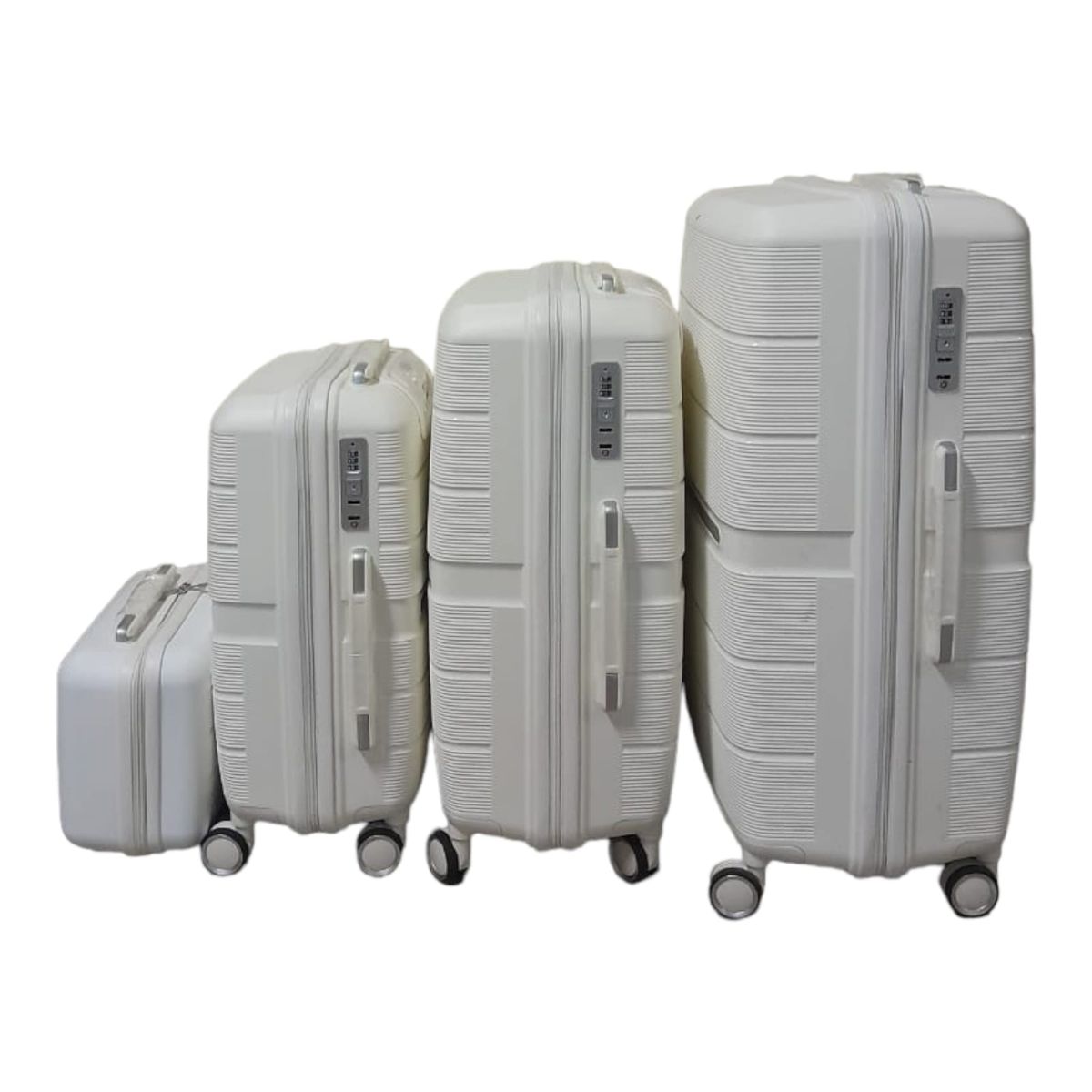 SMTE - Unbreakable Polypropylene 4 Wheel Luggage Set - White