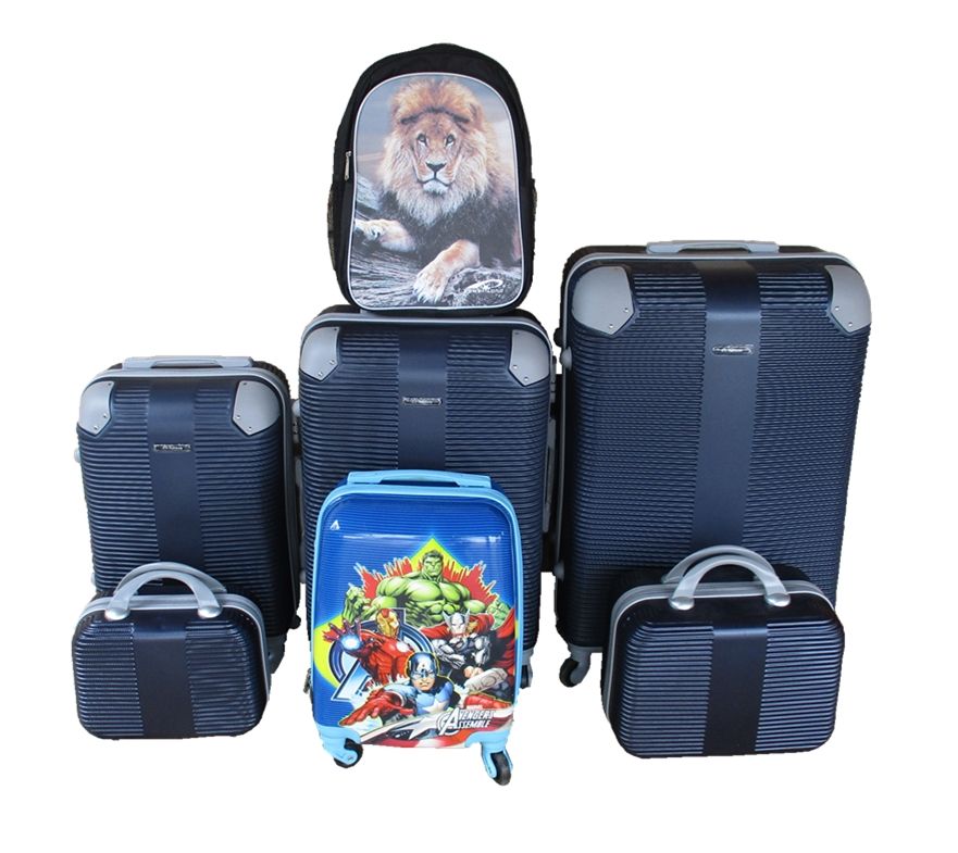 SMTE - 5Piece Luggage SetNavy ABS Trolleys + Avengers Kids Case & Lion Schoolbag