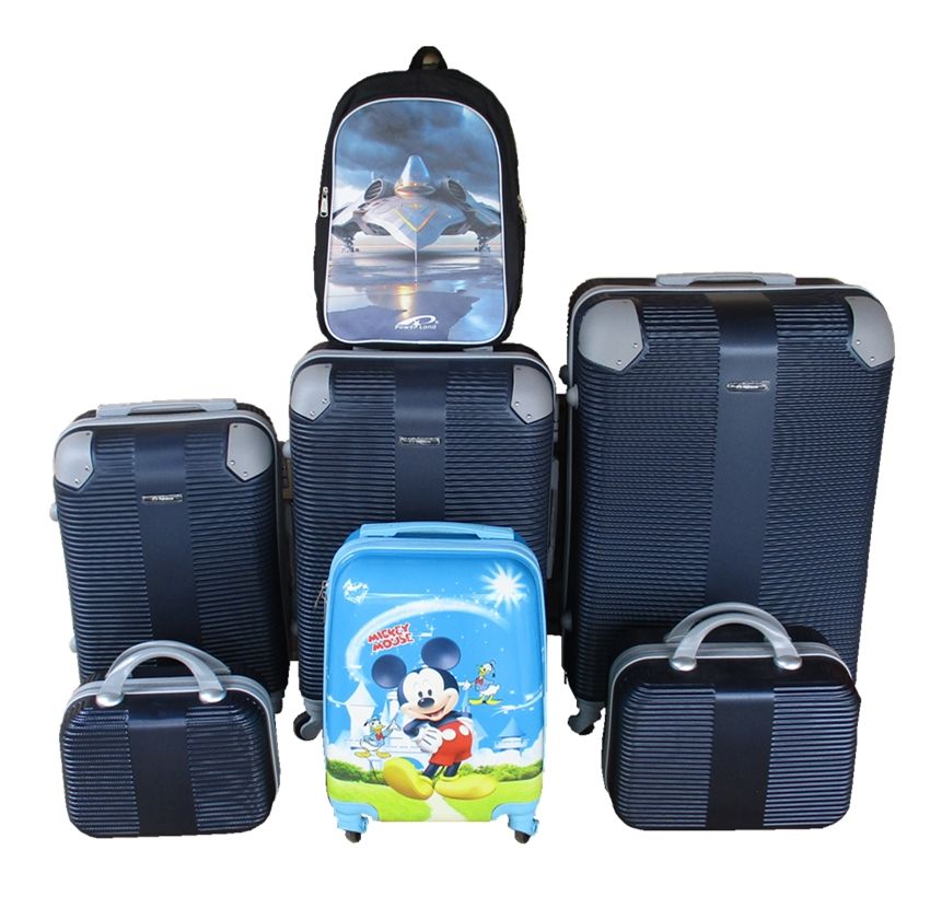 SMTE - Navy ABS 5Piece Luggage Set with Spinner Wheels, Mickey Case & School Bag