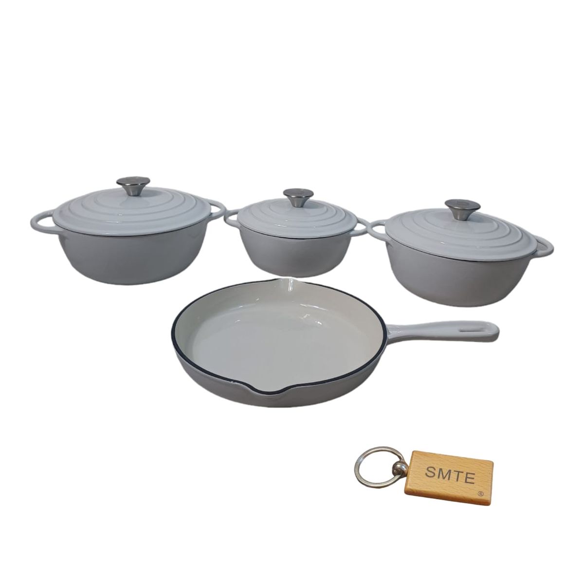 SMTE - Premium 7Piece Cast Iron Cookware Set+  KeychainLight  Grey