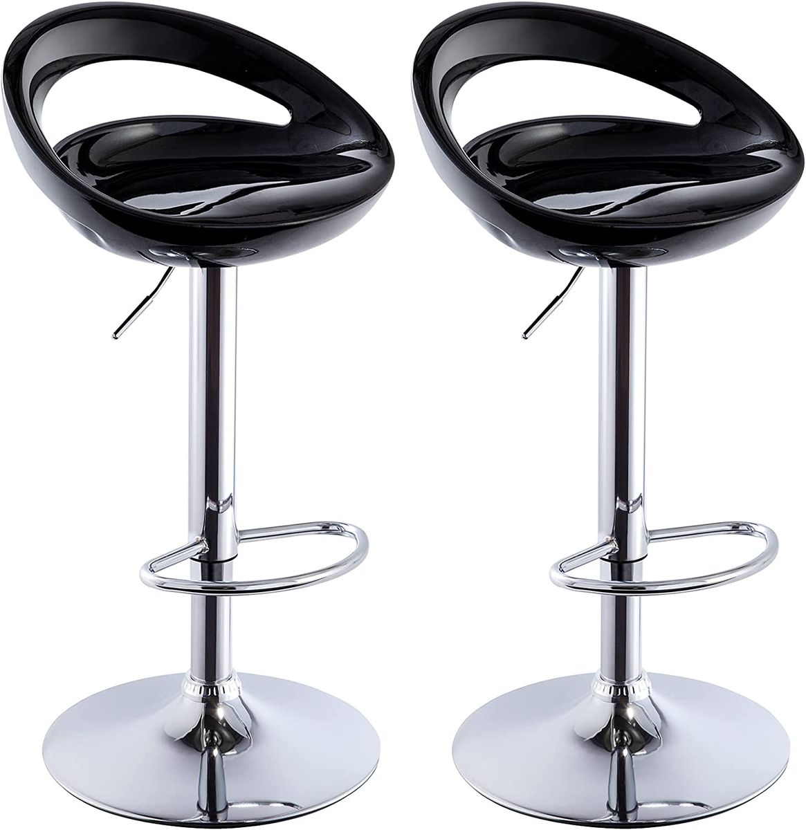 SMTE - Height Adjustable Bar Stools/Kitchen Counter Chairs - Set of 2 - Black