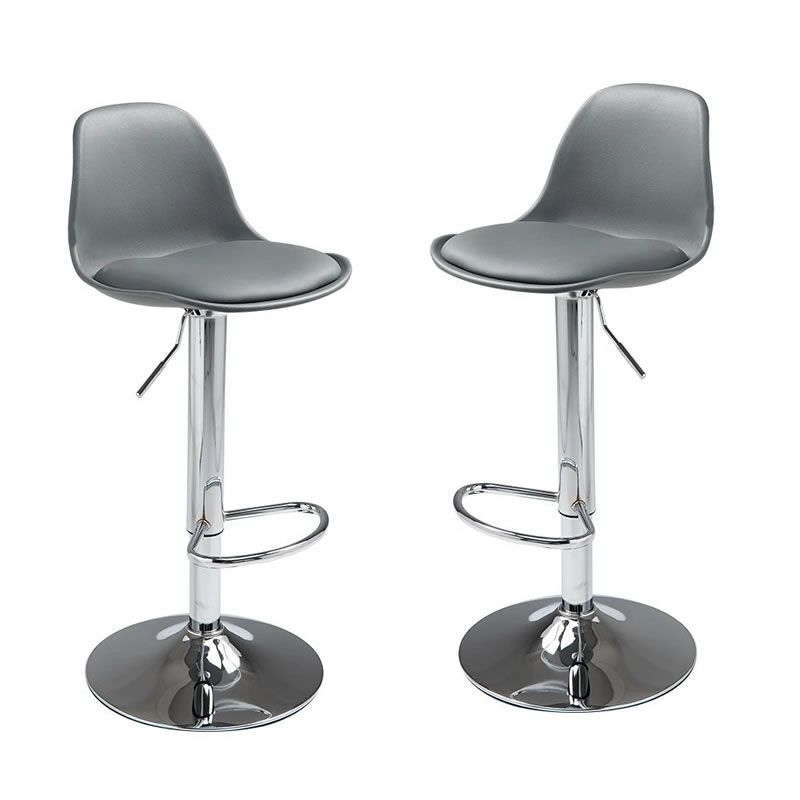 SMTE - Set of 2 Modern Height-Adjustable Bar Stools with Metal Frame - Grey