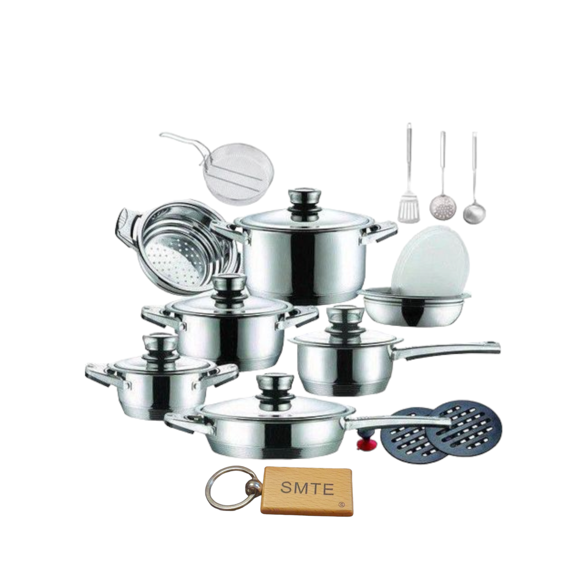 SMTE - 21 Piece Stainless Steel Pot Set & Keyring