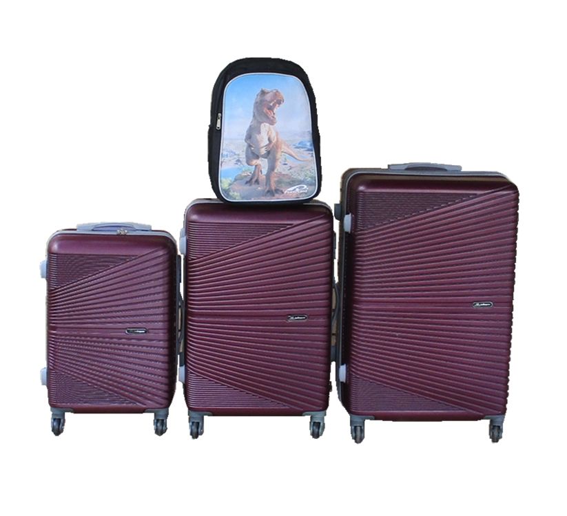 SMTE - Purple 3Piece ABS Trolley Luggage Set with Dinosaur Backpack