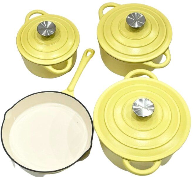 SMTE - Yellow Authentic Cast Iron Dutch Oven Cookware Pot Set 7 Pieces