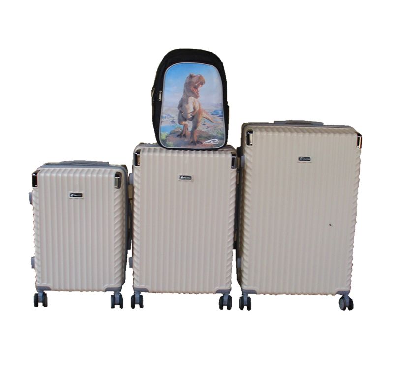 SMTE - 3Piece Cream ABS Luggage Set with Spinner Wheels + Dinosaur Backpack