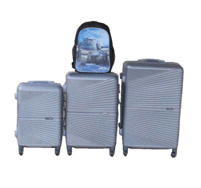 SMTE - Silver 3Piece ABS Hard Shell Spinner Luggage Set + Military Backpack