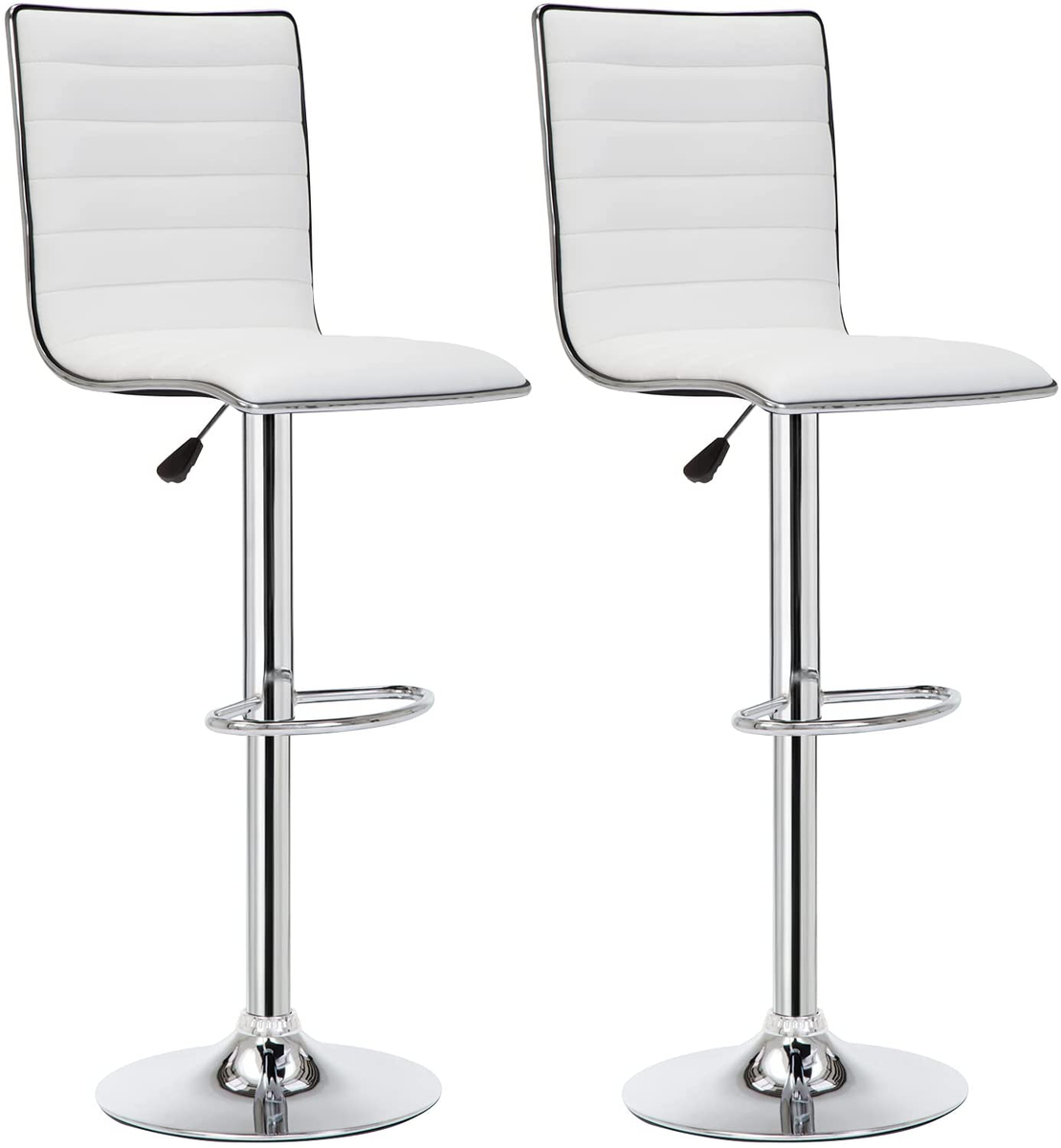 SMTE - Striped  Modern Bar Stools  - Set Of 2 - White