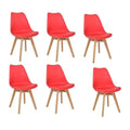 SMTE - A Pack of 6 Cushioned Dining Wooden Legs Chairs - Red