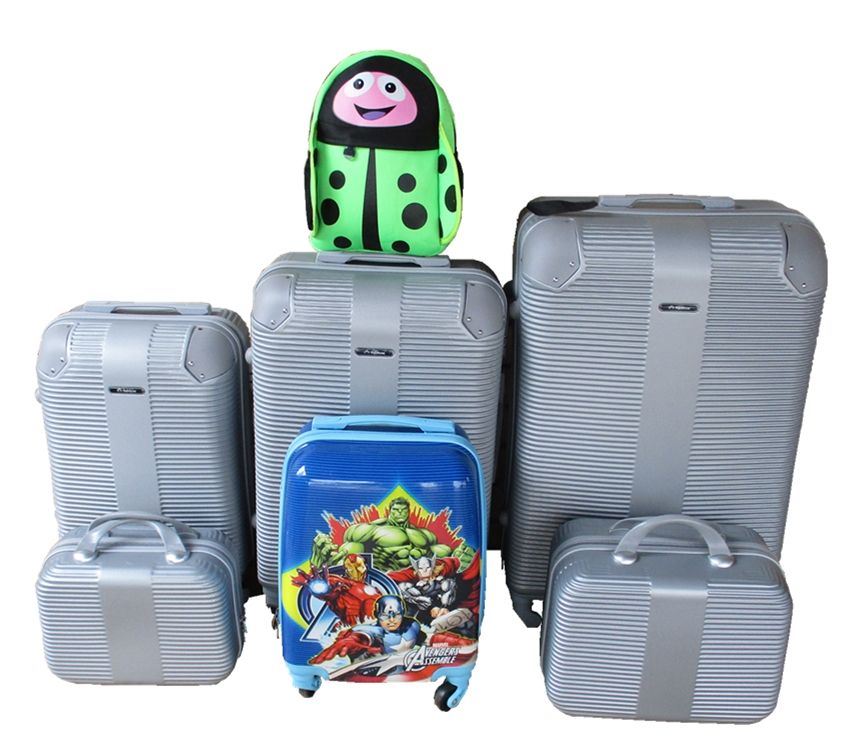 SMTE - 5Piece ABS Luggage Set with Avengers Kids Trolley & Green Ladybug Bag