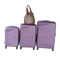 SMTE - Pink 3Piece ABS Luggage Set + Brown Net Tote Travel Bag
