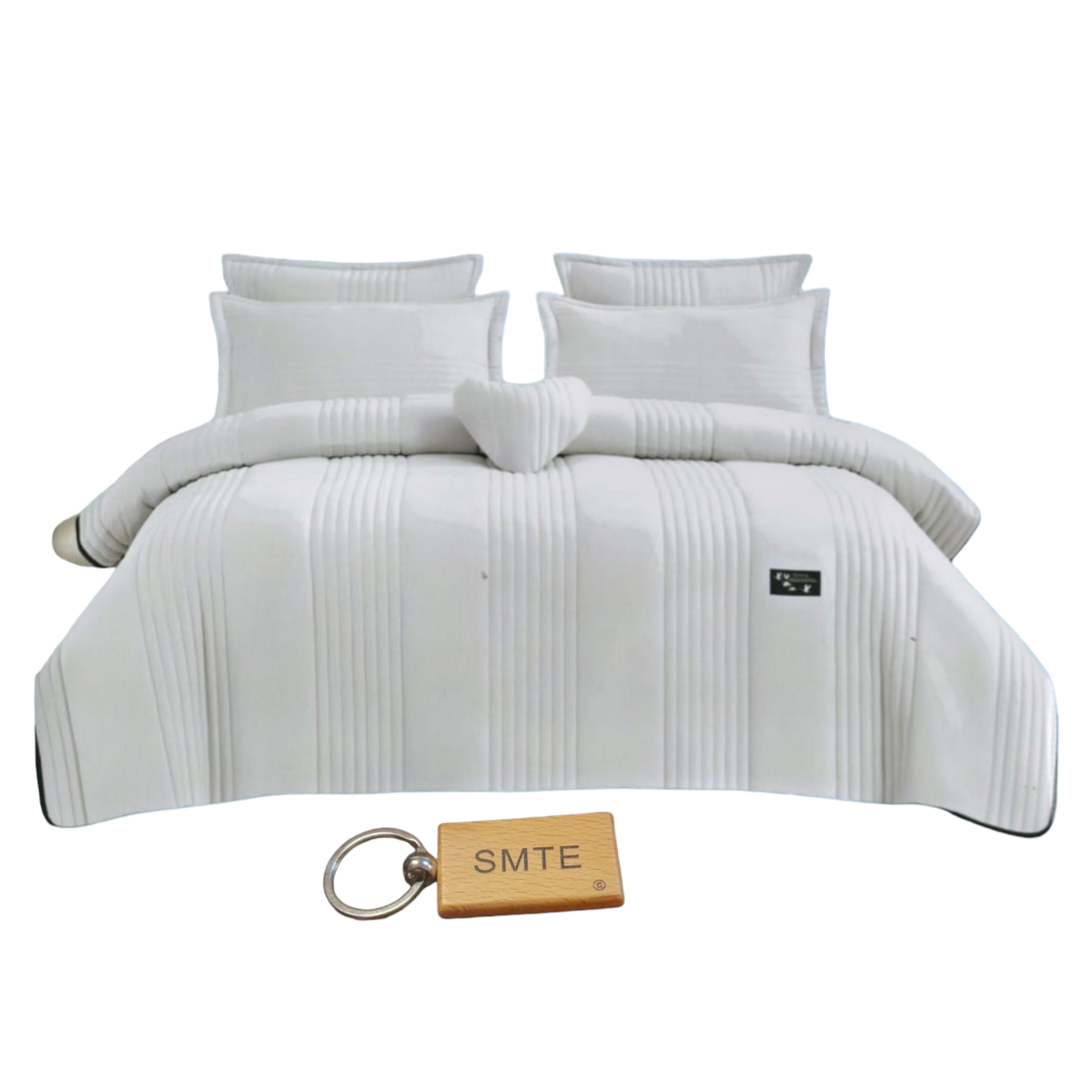 SMTE - Ultimate Comfort6Piece Fiber Quilt Bedding Set and  KeyringWhite