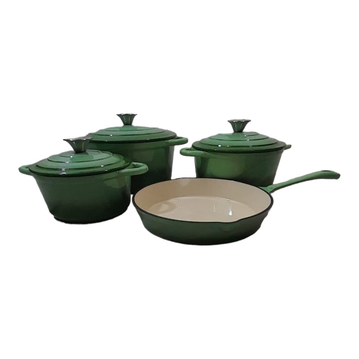 SMTE - Pot set 7 Piece Cast Iron Grooved Lid Green
