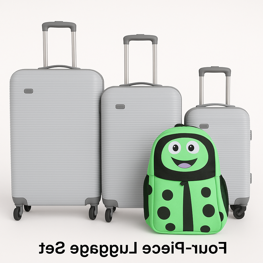 SMTE - Kids' Ladybug BackpackCartoon Face & Mesh Pocket + 3 Piece Luggage SetLime