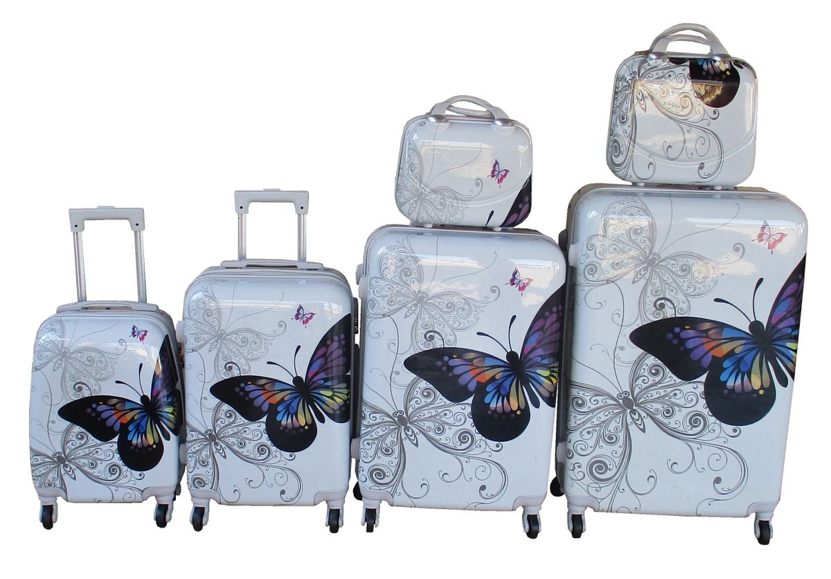 SMTE - White Butterfly ABS Luggage SetDurable, Spinner Wheels, Stylish Design