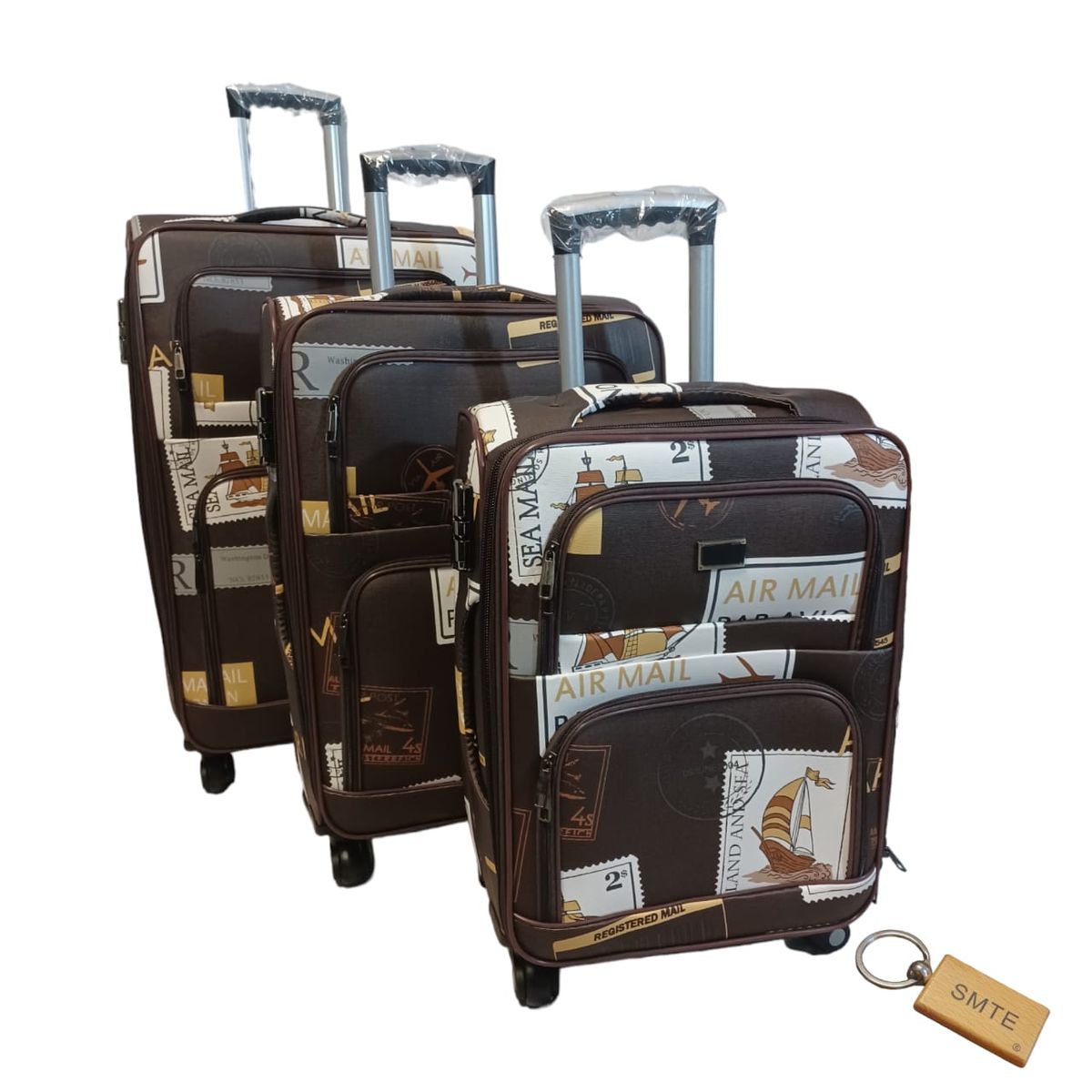 SMTE - Leather Black 3 Piece Suitcase Set and  keyring