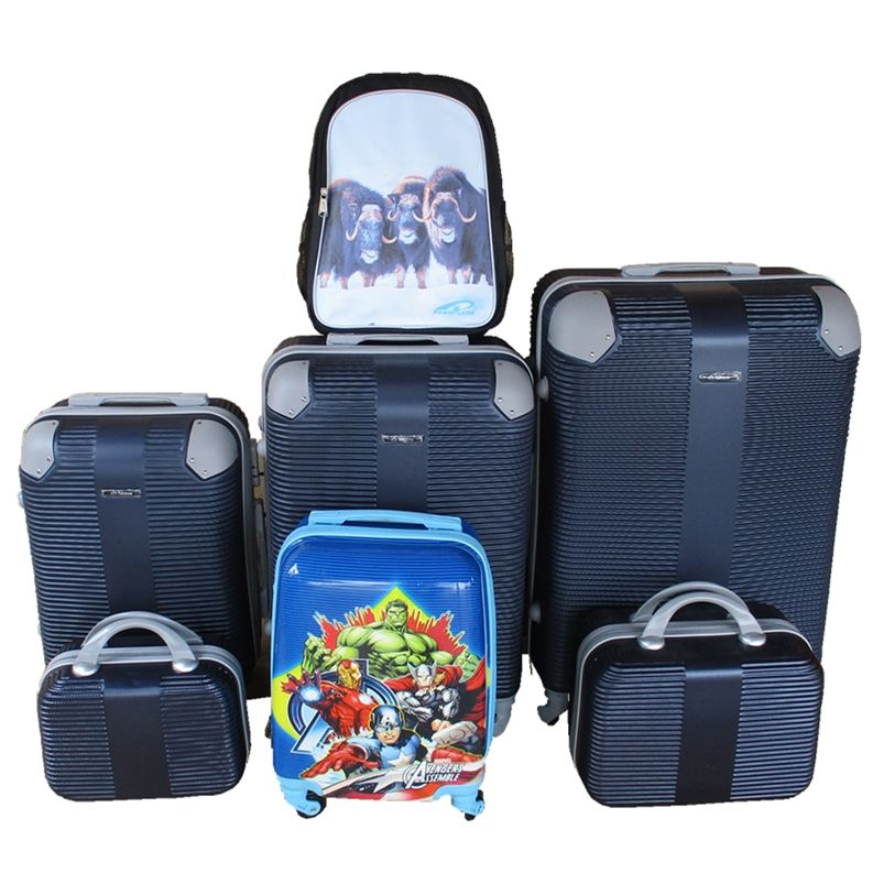 SMTE - 5Piece Family Navy ABS Luggage Set , Avengers Kids Case & Buffalo Bag