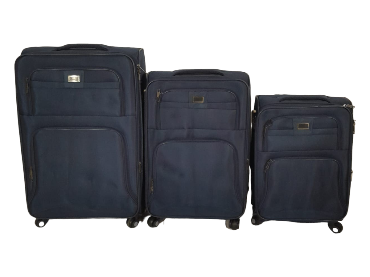 SMTE - Trolley 3 Piece Travel Luggage Spinner -Fabric - Black