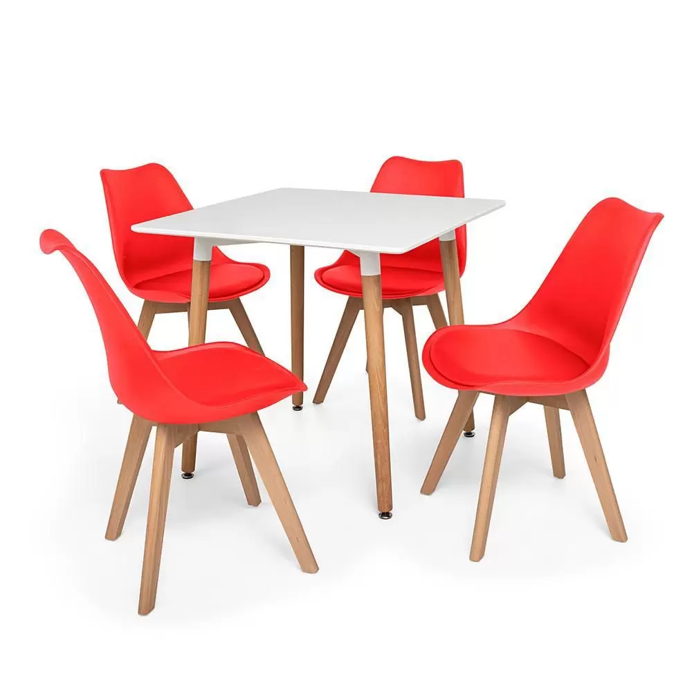 SMTE - Dining Suites/SetsSquare Dining Table with Four Padded Red ChairsRed, White