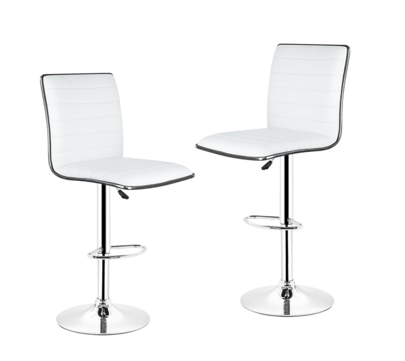 SMTE - Adjustable Swivel Bar Stools-Faux Leather with High Backrest - Set of 2 - White