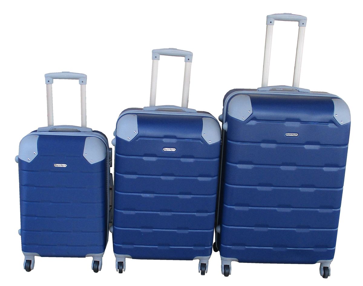 SMTE - Navy 3Piece ABS Luggage SetSpinner Wheels , Telescopic Handle & Durable
