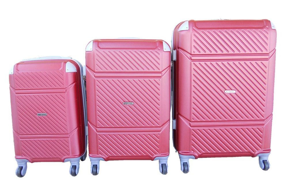 SMTE - 3 Piece Hard Outer Shell Quad Wheel Luggage Set - S-1-5 - Red